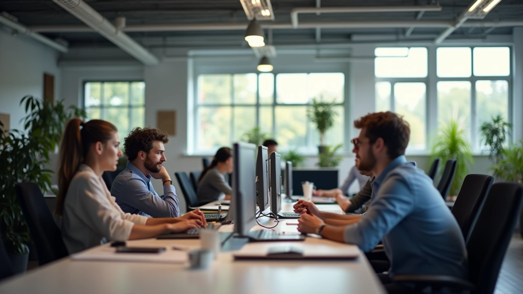 Team van makers en redacteurs werkend samen in een modern kantoor met inspirerende werkruimte