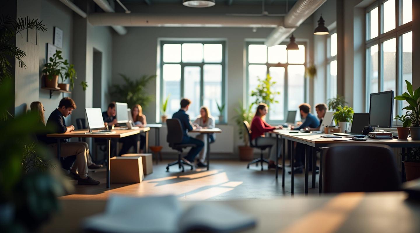 Nederlandse makers werkend aan crowdfunding projecten in een moderne werkruimte met warm licht
